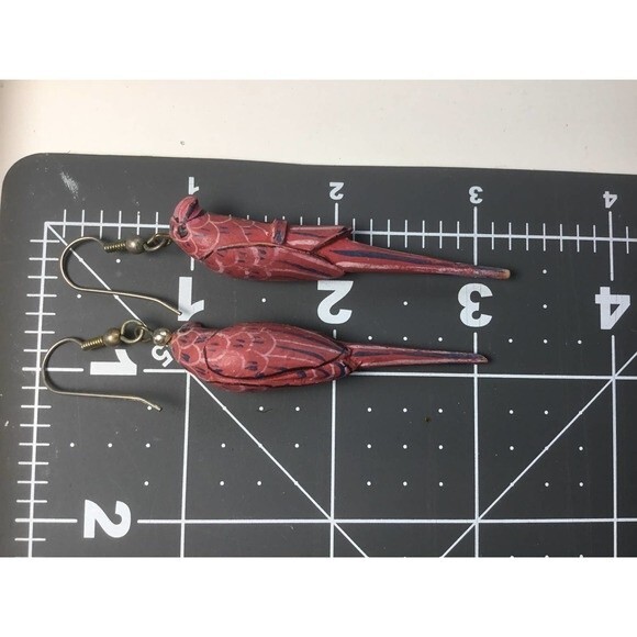 Red Parrot Hook Earrings - Picture 3 of 3